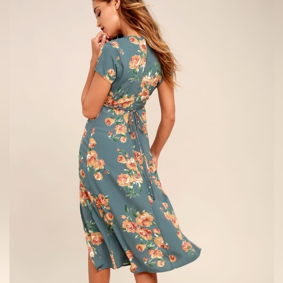 Lulus Best Day of My Life Dusty Sage Floral Print Midi Dress Size Small - Picture 2 of 8